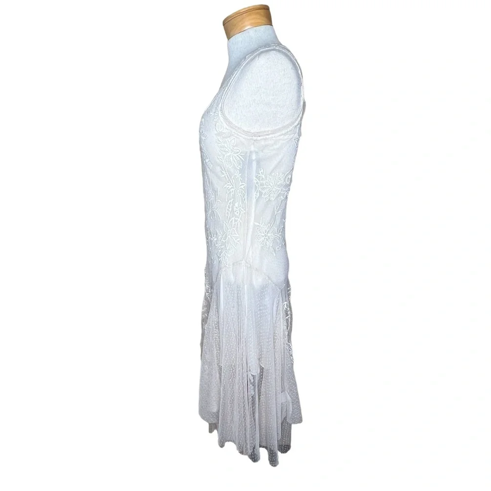 Johnny Was Biya Parchment Sheer Netting Embroidered Dress With Slip Small NWT - Picture 12 of 16